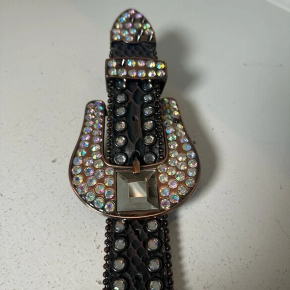 Nocona Western Rhinestone Belt Black Leather Size Small Cowgirl Bling - Picture 6 of 6